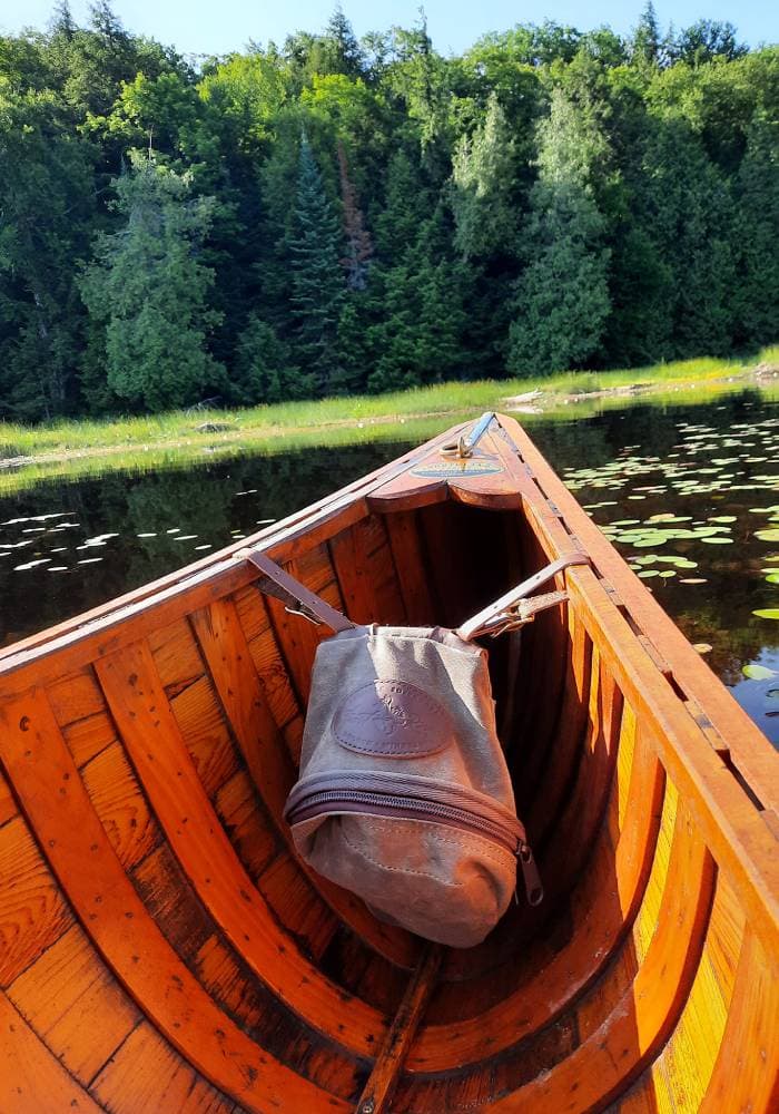 Gear bin located at the front of the canoe.