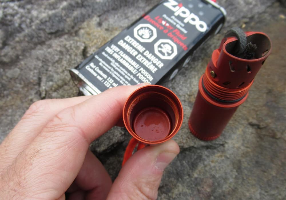 Excess lighter fuel in Exotac Titanlight Cap