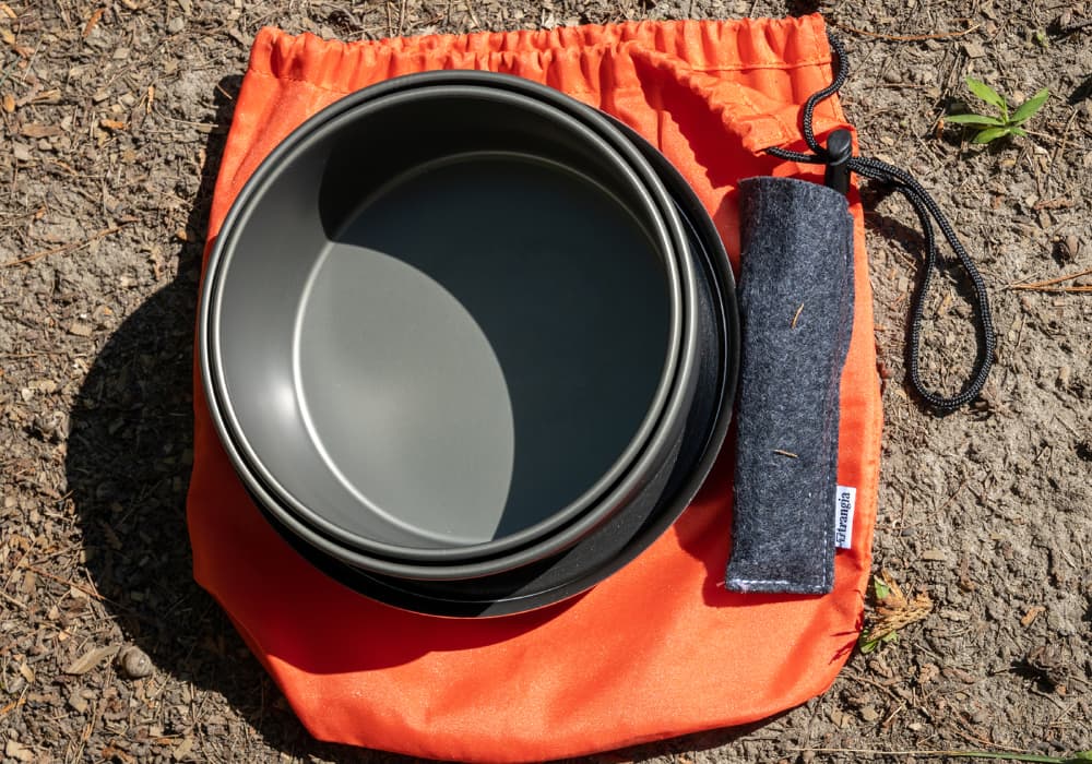 Trangia Tundra Cookware Nested Together, Pot Holder inside Cover