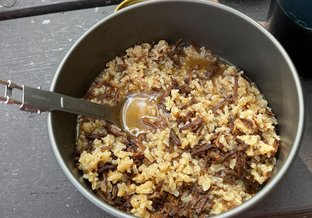 Rice & Beef Dish Cooked on the Trangia Cookset